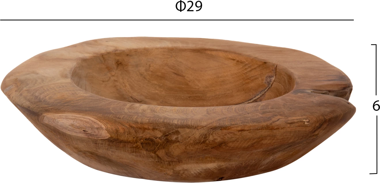 Dekorativna skleda za mizo YOKI FH9627 iz tikovega lesa Φ29x6Hcm