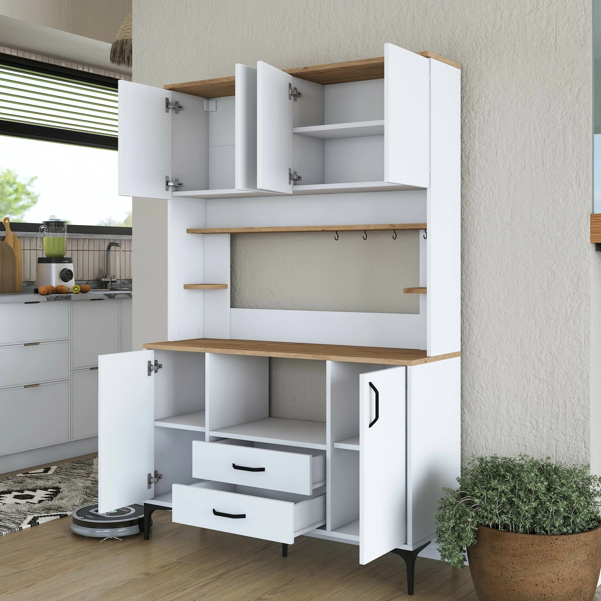 Multifunkcijski omarica Hanah Home JE168 - 3257, bela in oreškasta