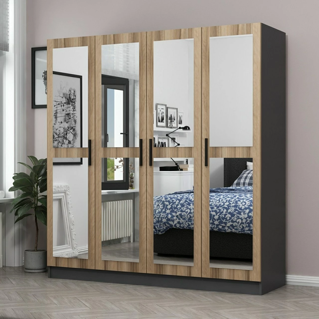 Omara z ogledalom, v barvi Dore, Skye Decor, 180x210x52 cm