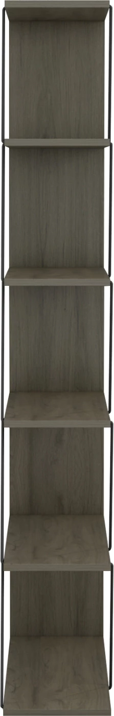 Mini knjižna omara TARS FH2241.13 iz olivno sive melamine in črnih kovinskih palic 65x22-24x146H cm