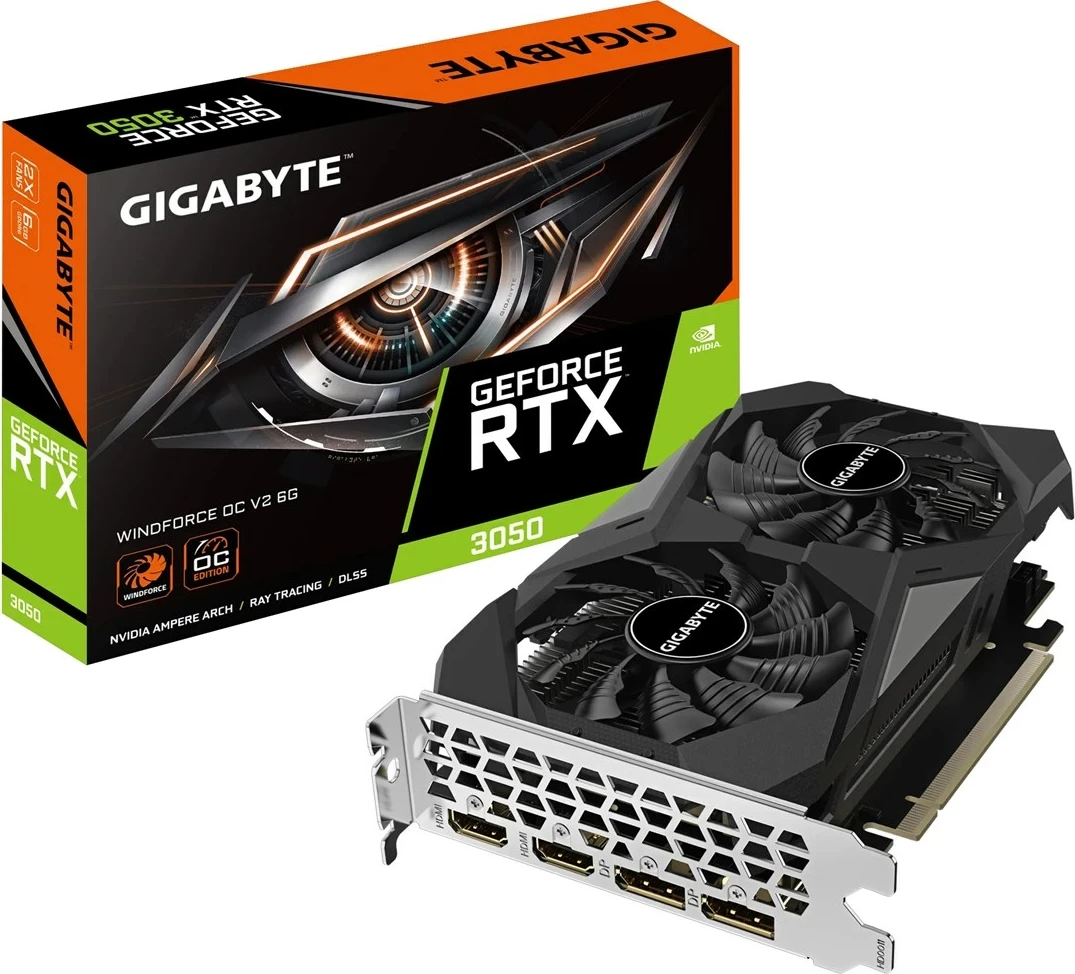 Grafična kartica Gigabyte GeForce RTX 3050 WINDFORCE OC V2 6G, 6 GB GDDR6, srebrna