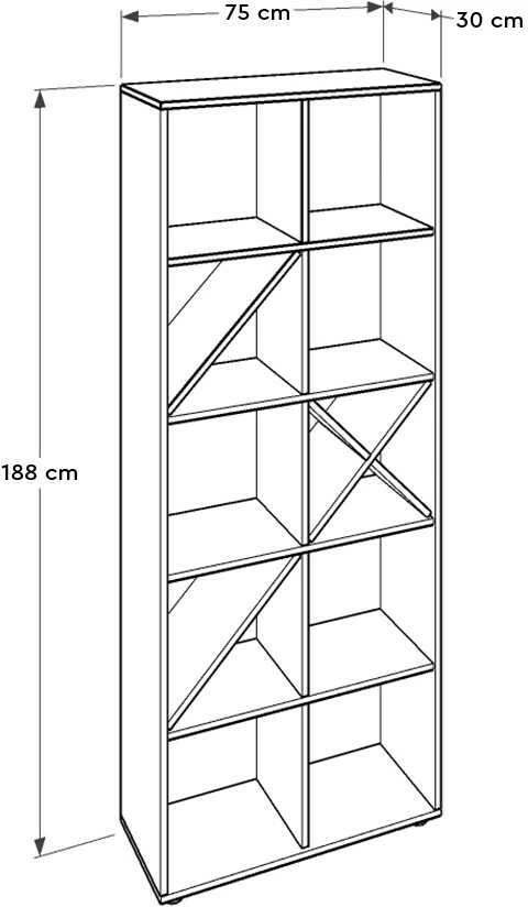 Raft za knjige, Hanah Home KTP-910-BK-1, bel in rdeč, 75x188x30 cm