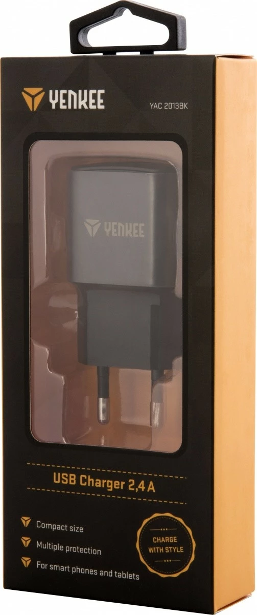 Stenski USB polnilec YENKEE YAC 2013BK, 12 W, 2,4 A, črn