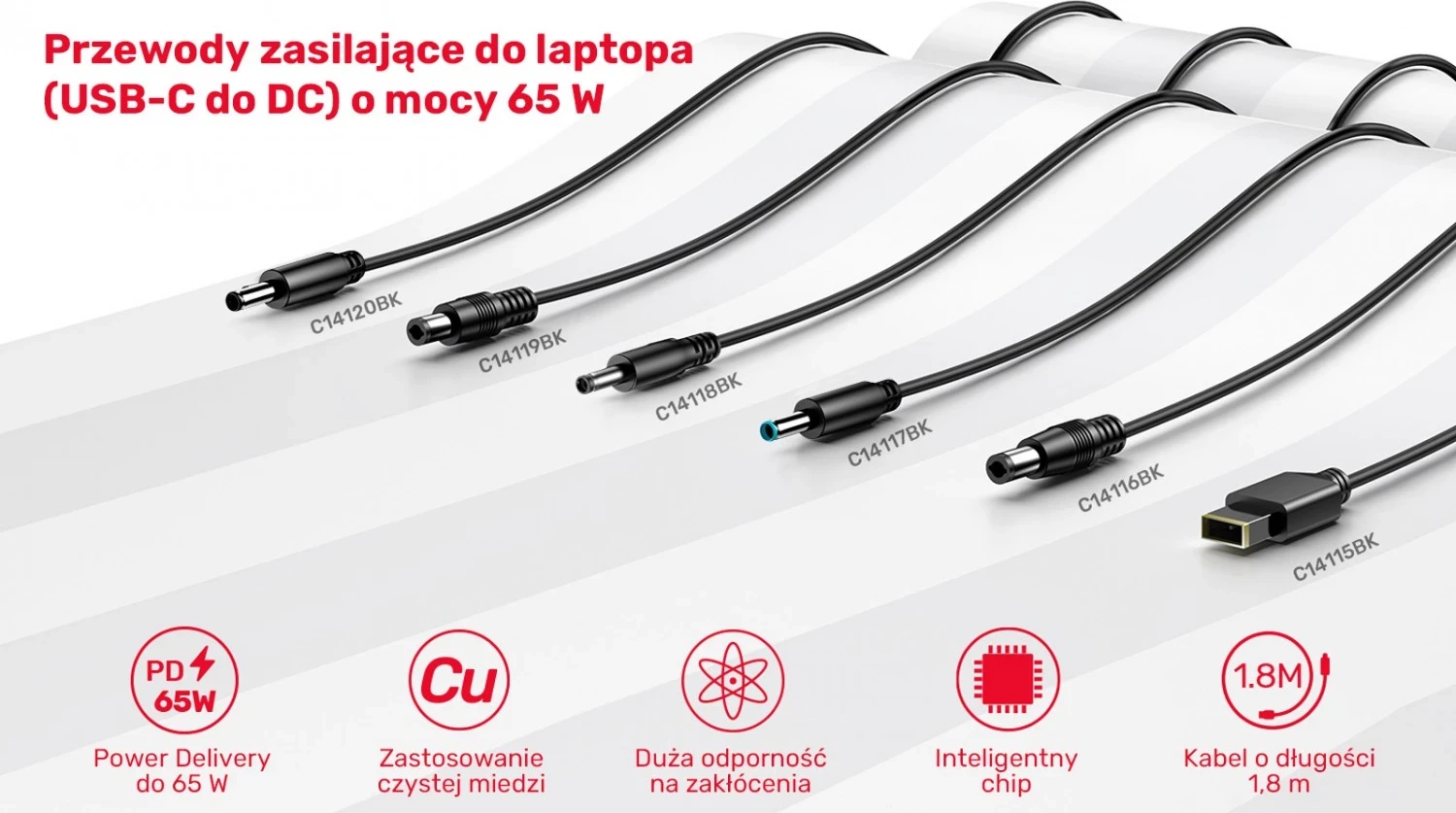 Napajalni kabel za prenosnik, Unitek 65W USB-C na DC5,5, črn (za Acer)