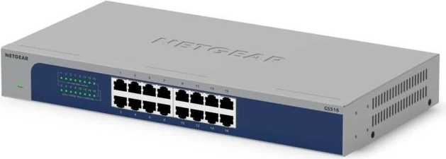 Nekonfiguriran stikalo NETGEAR GS516-300EUS, 16 vrat, Gigabit, PoE+, za rack, sivo