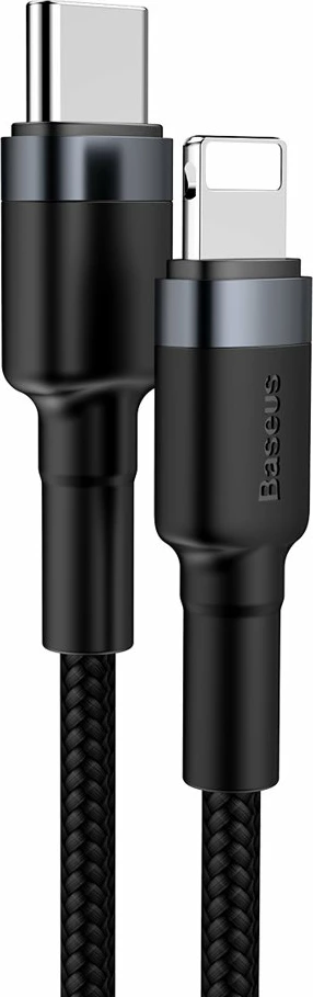 Kabel USB-C na Lightning Baseus Cafule CATLKLF-G1, 1 m, 18 W, črno/siv