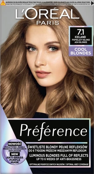 Barva za lase L'Oreal Paris Preference Cool Blondes 7.1 Iceland za ženske, 1 kos