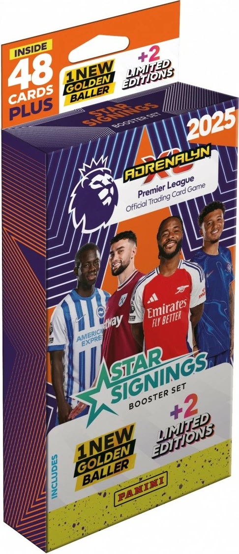Set kartic Panini Premier League 2025 Star Signings, 48 kartic + 2 Limited Edition + 1 Golden Baller
