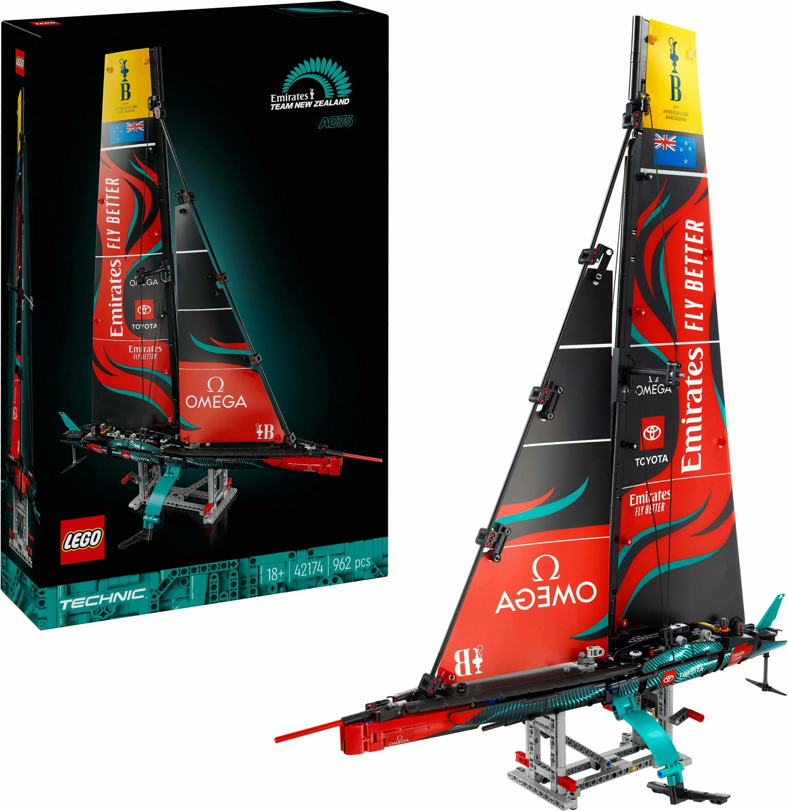 Set gradnje LEGO Technic Emirates Team New Zealand AC75, 962 kosov, večbarven