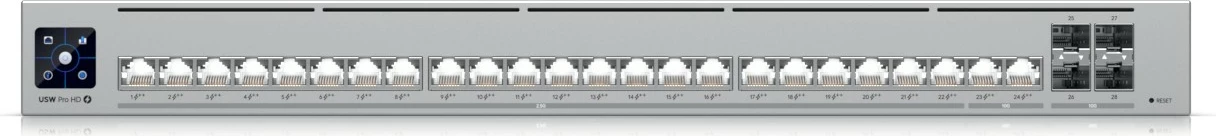 Upravni switch Ubiquiti USW‑Pro‑HD‑24‑PoE, 28 portov, Layer 3, PoE, 10G, za rack