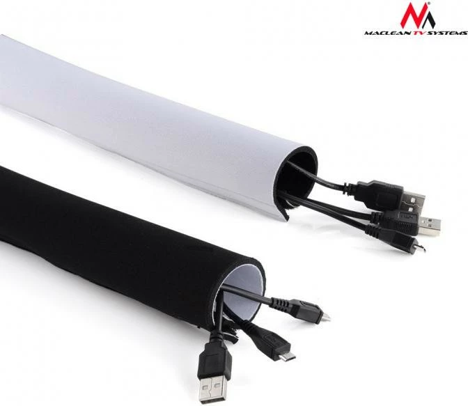 Organizator kablov Maclean MCTV-672, neopren, 110 mm x 2 m, črno/bel