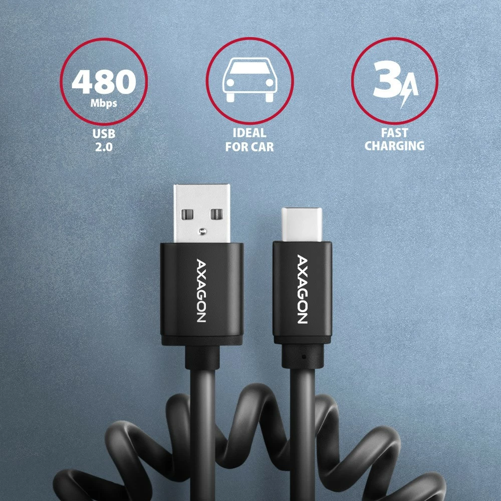 Kabel USB-C na USB-A AXAGON BUCM-AM10TB, 0,6 m, črn