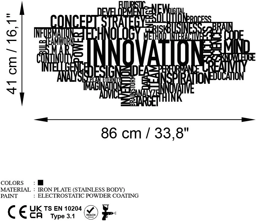 Kovinski stenski dekor Wallity Innovation, črn, 86 x 41 cm