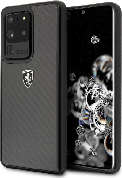 Ovitek za telefon Heritage Carbon Ferrari za Samsung Galaxy S20 Ultra, črn