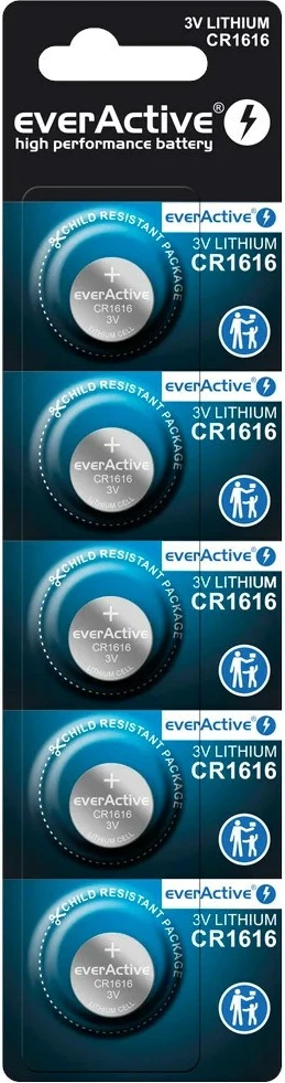Litijeva gumbasta baterija CR1616, 3V, set 5 kos, everActive