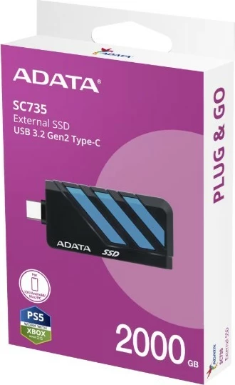 Zunanji SSD 2 TB, USB 3.2 Gen2 Type-C, črn/moder Adata SC735