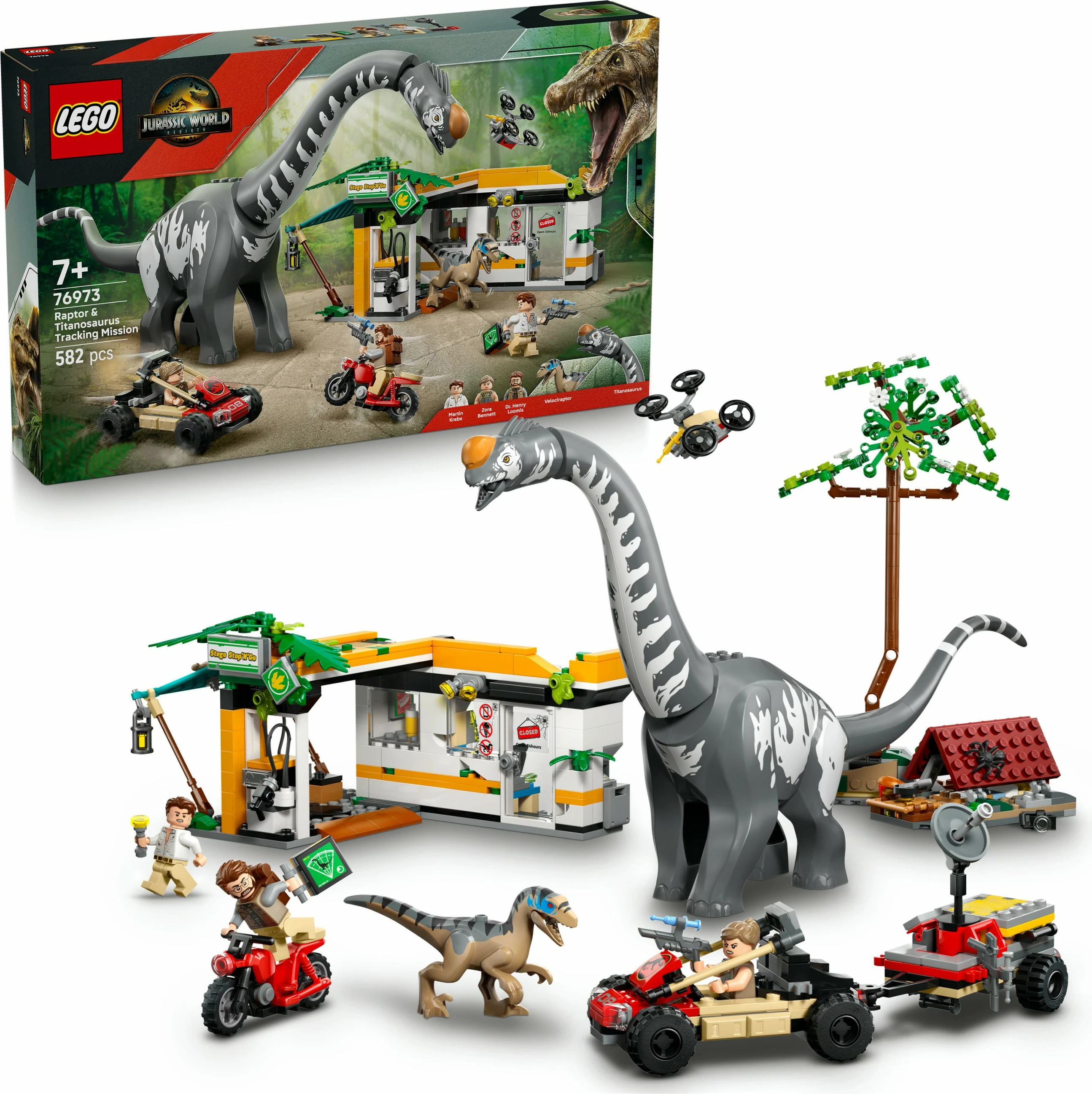 Set gradnje z dinozavri Raptor & Titanosaurus LEGO Jurassic World 76973, 582 delov, večbarven
