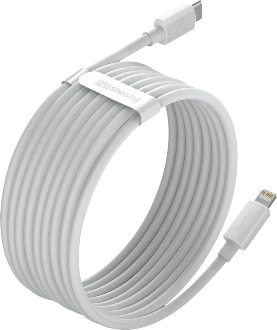 Kabel USB-C na Lightning, PD, 20 W, 1,5 m, bel — Baseus Simple Wisdom, 2 kosa