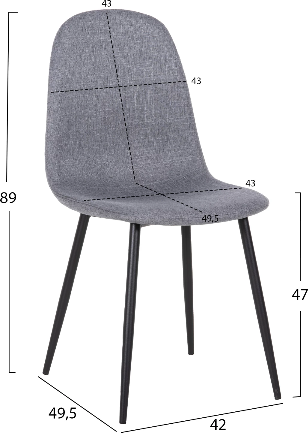 Jedilni stol LEONARDO FH00100.26 sivo blago in črne kovinske noge 42x49,5x89Hcm, set 4 kosov