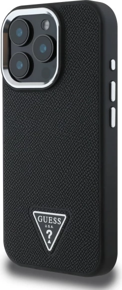 Ohišje z elegantno teksturo Guess Grained Triangle MagSafe za iPhone 16 Pro Max 6,9", črno