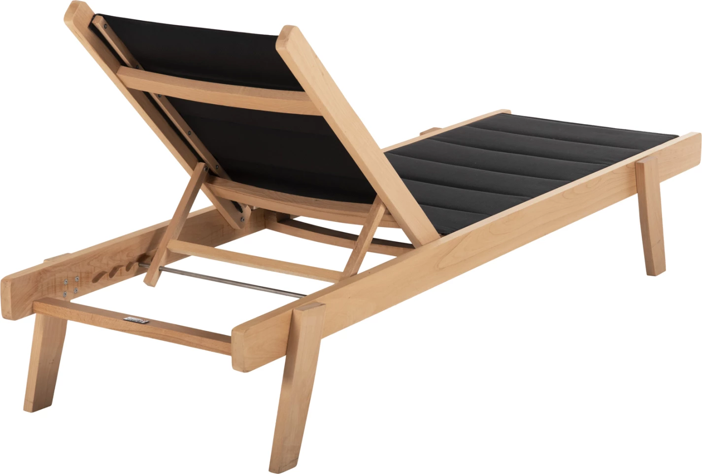 Plažni ležalnik MILOS FH10650.03 iz bukovega lesa v naravni-črni tekstilenski prevleki 204x65x31,5-92,5H cm.91Hcm.