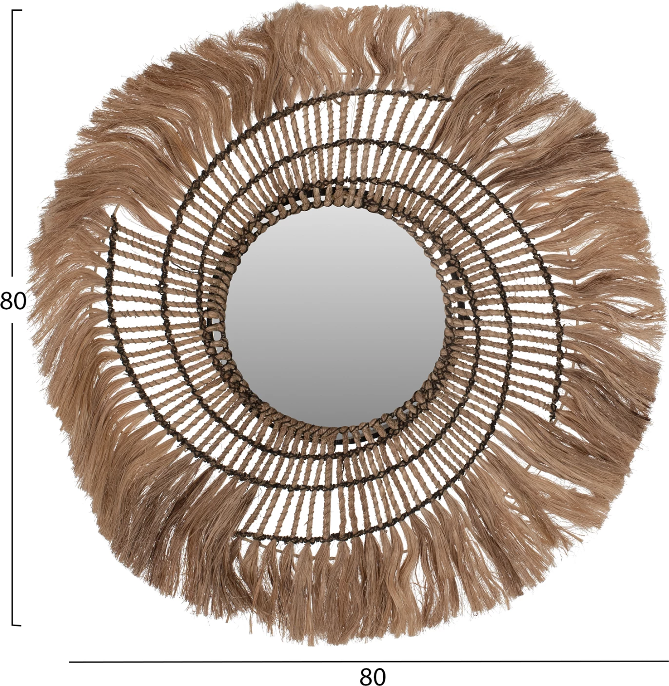 Okroglo ogledalo iz abaka vlaken v naravni barvi in črni vrvi 80x4x80Hcm FH7741