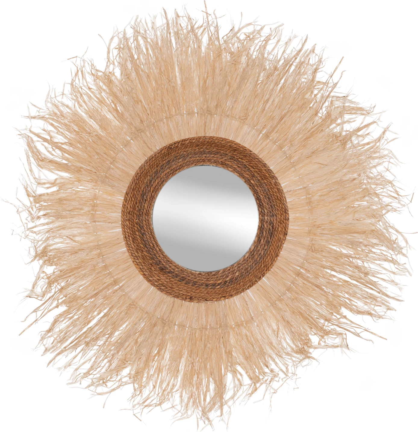 Stensko okroglo ogledalo s sisal okvirjem v naravni barvi 110x4x110H cm FH7744