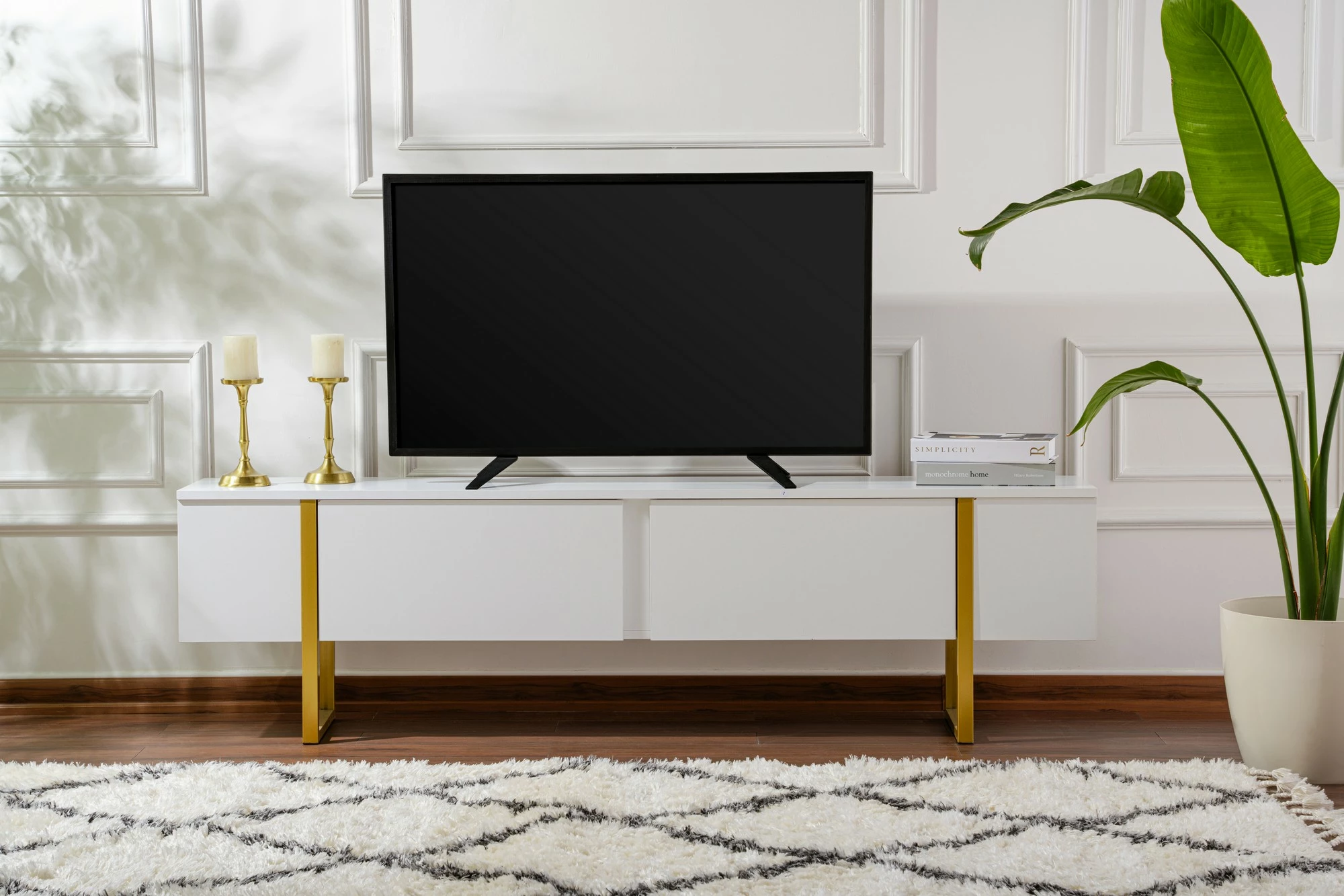 TV komoda, Nordure Serenity, bela in zlata