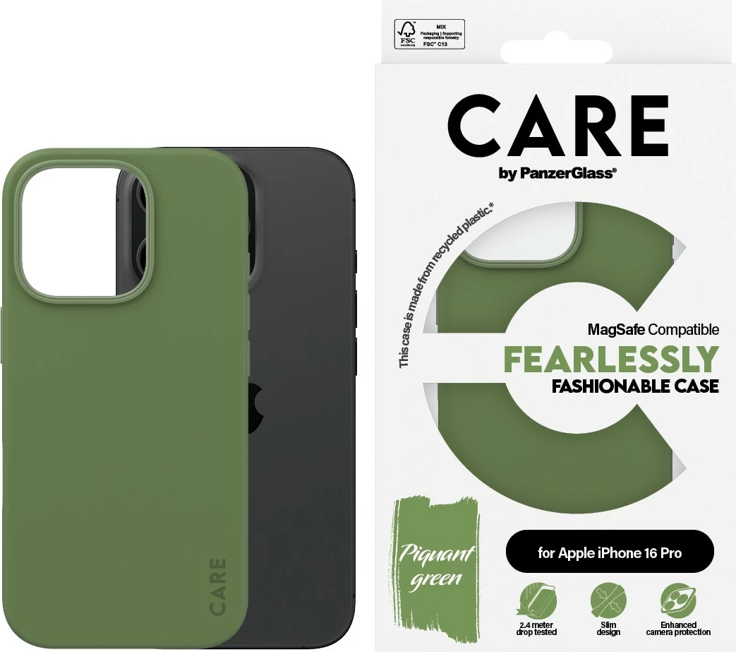 Zaščitni ovitek PanzerGlass CARE Case MagSAFE za iPhone 16 Pro, zelen