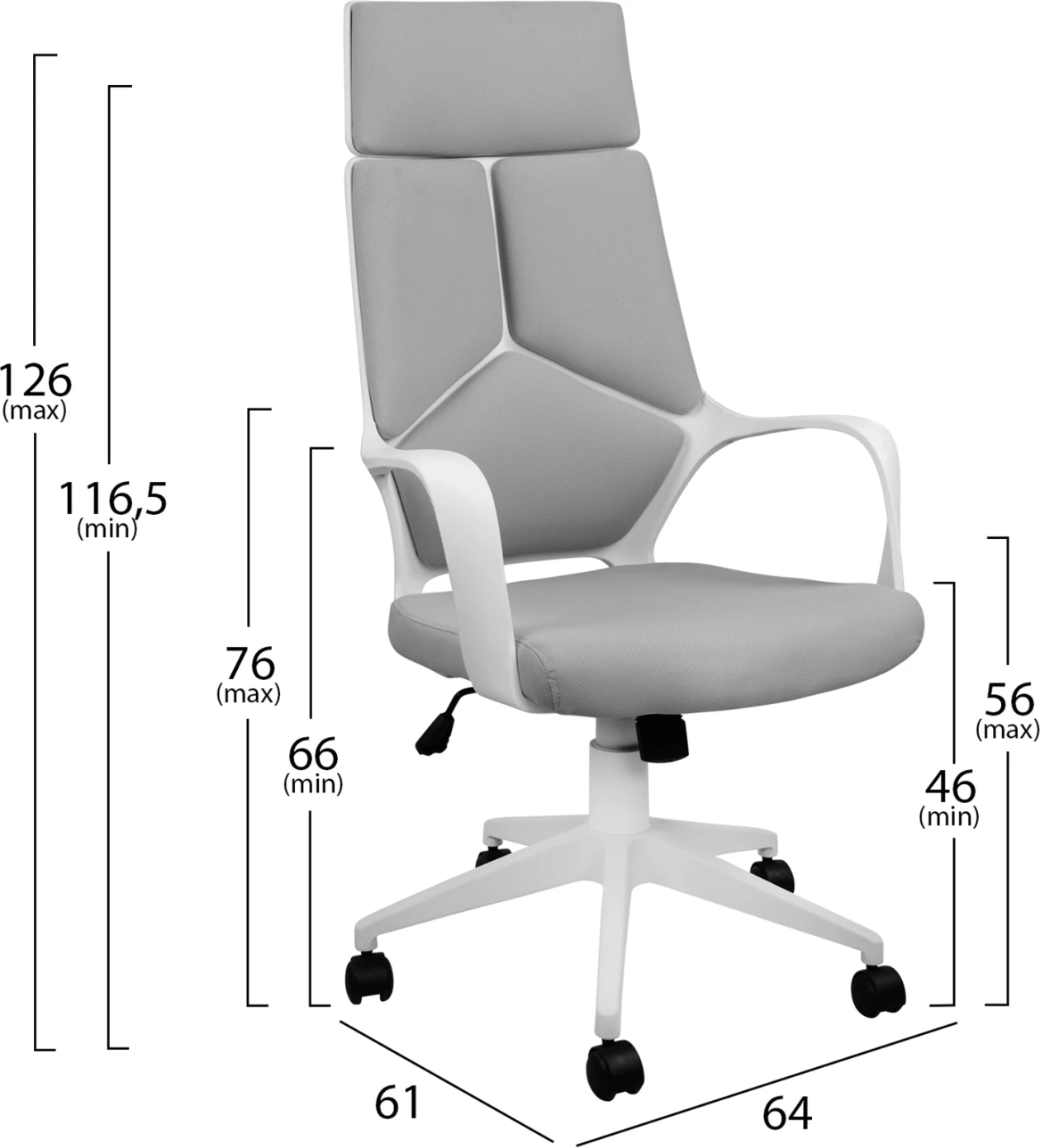 Pisarniški stol FH1054.21 sivo in belo ogrodje 64x61x126 cm