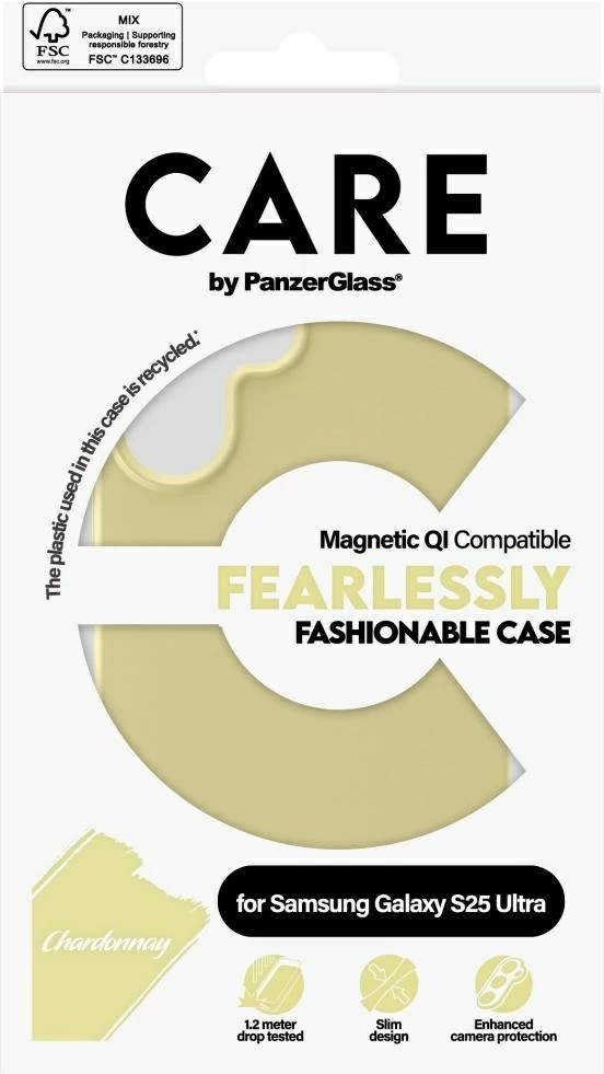 Ohišje PanzerGlass CARE Fashion QI za Samsung Galaxy S25 Ultra, rumeno