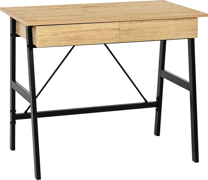 Delovna miza z predali, hrast, črne kovinske noge Lione, 90x50x75 cm