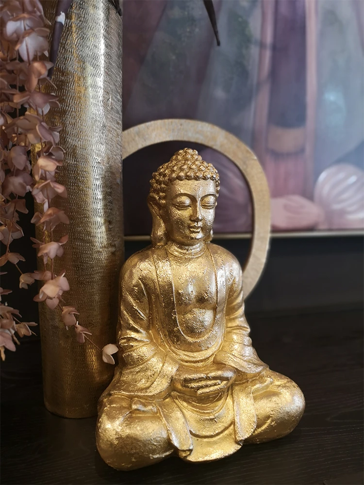 Dekorativna figura Buda, iz polirezine, zlata barva, 25x17x35 cm