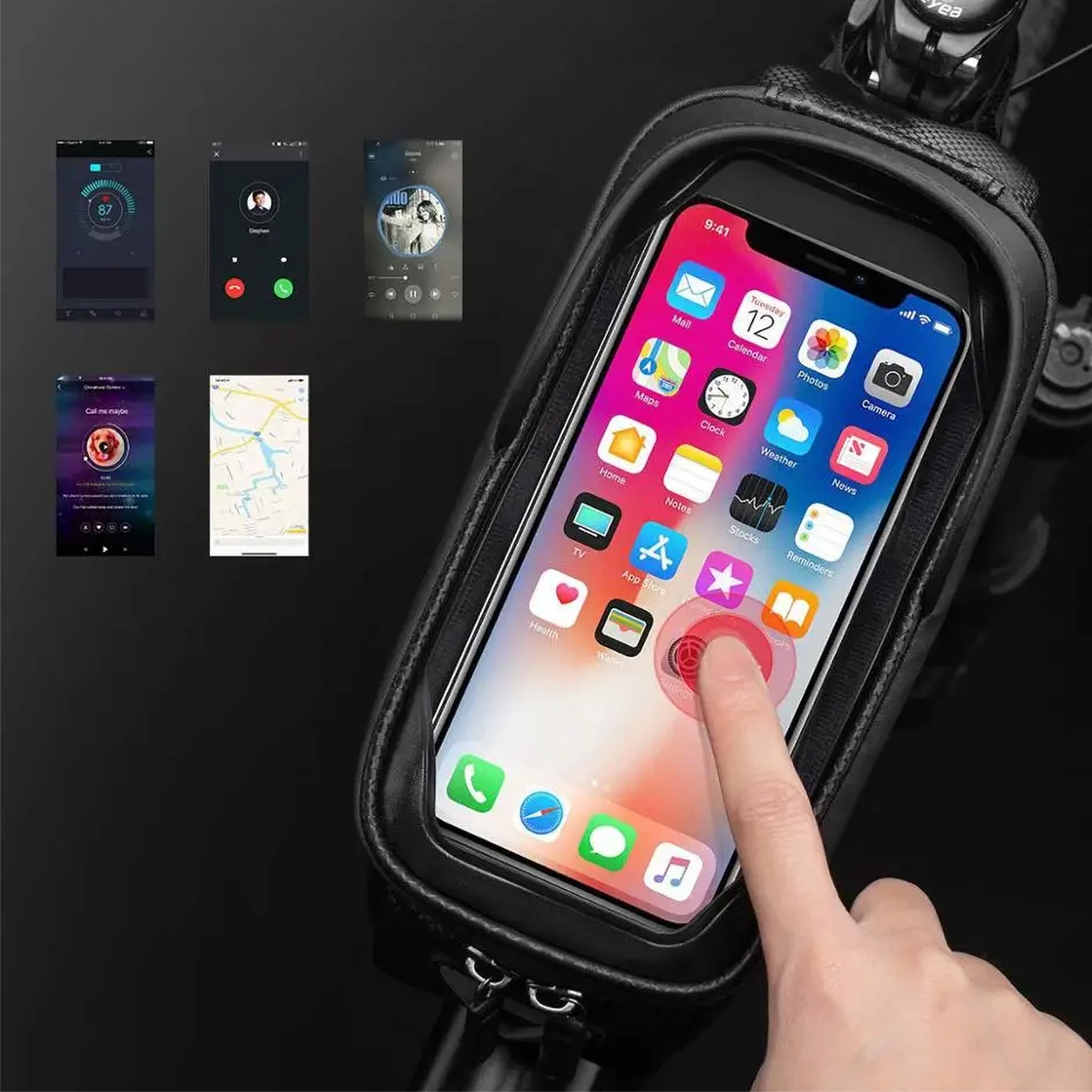 Torba za kolo z žepom za telefon, Rockbros B68-1, 1,7 L, črna