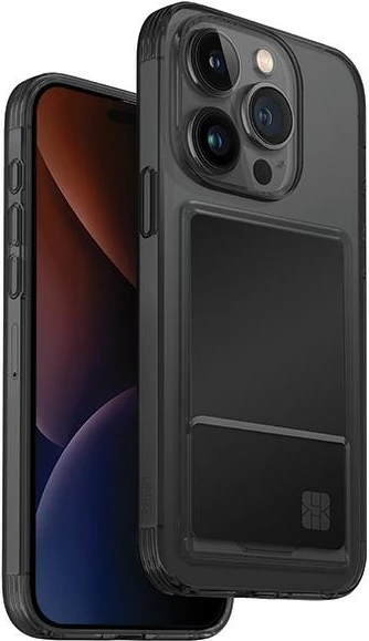 Ovitek za telefon z držalom za ID kartice UNIQ Air Fender za iPhone 15 Pro, siv