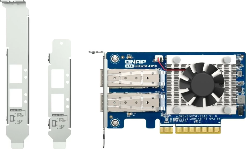 Omrežna kartica 2-portna 25 GbE SFP28, QNAP QXG-25G2SF-E810, PCIe Gen4, Intel E810-XXVAM2, 3 nosilci za montažo
