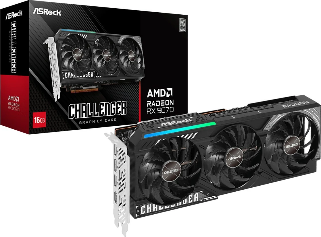 Grafična kartica ASRock Radeon RX 9070, 16 GB GDDR6, PCI Express x16 5.0, črno-siva