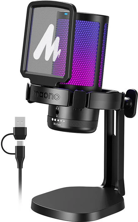 Gaming mikrofon Maono DGM20, kondenzatorski, kardioidni, z RGB osvetlitvijo, črn