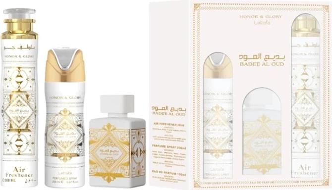 Komplet Eau de Parfum in deodorant Lattafa Bade'e Al Oud Honor & Glory, 100 ml + 200 ml + 300 ml