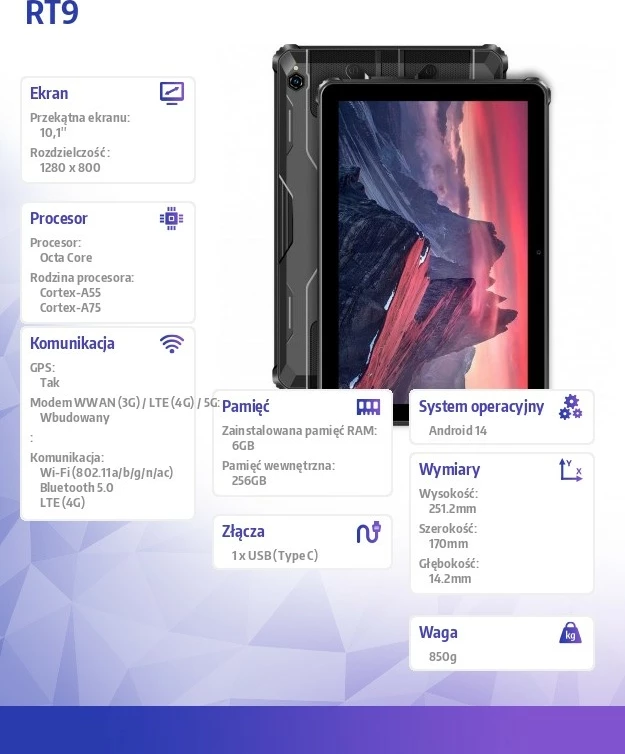 Robusten tablični računalnik 10,1" 6/256GB, črn — Oukitel RT9