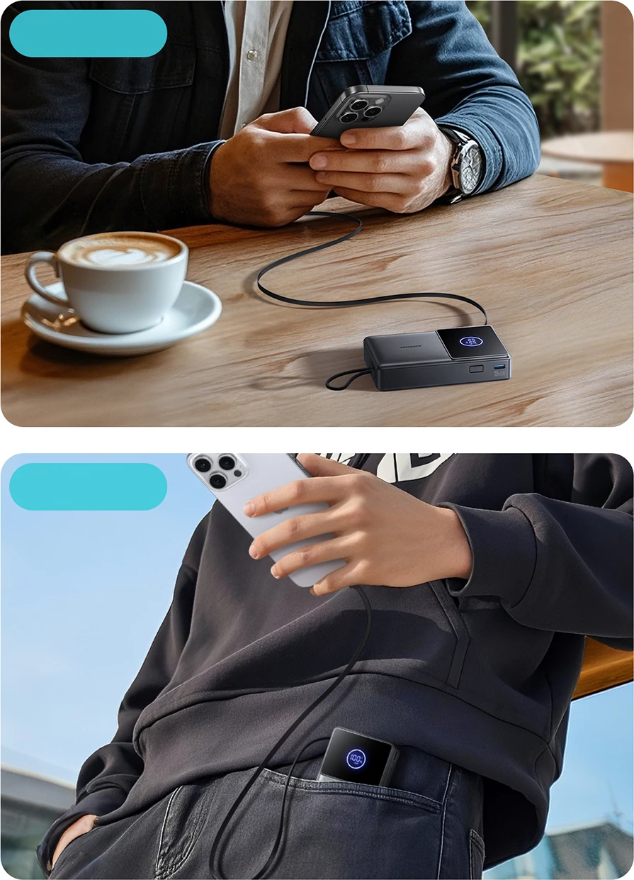 Prenosna baterija Joyroom JR-PR1, 10000 mAh, s priključnim kablom USB-C, 22.5W, črna