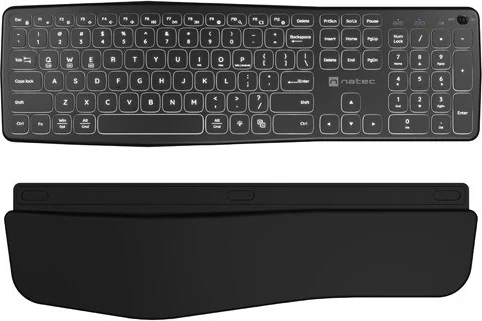Brezžična tipkovnica Natec Porifera, QWERTY z numerično tipkovnico, 12 multimedijskih tipk, črna, belo osvetljena