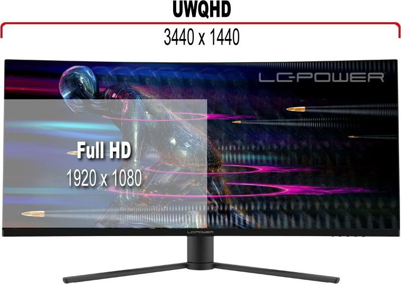 34" UltraWide Quad HD monitor LC-Power LC-M34-UWQHD-165-C, črn, rdeč