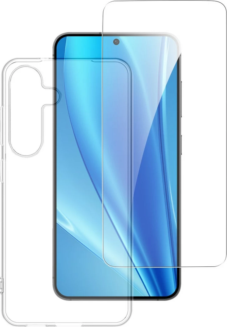 Transparenten zaščitni ovitek in kaljeno steklo 9H za Samsung Galaxy S25, 4smarts, 2 kosa