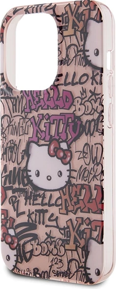 Ovitek za telefon z graffiti motivom Hello Kitty IML Tags za iPhone 15 Pro, rožnat