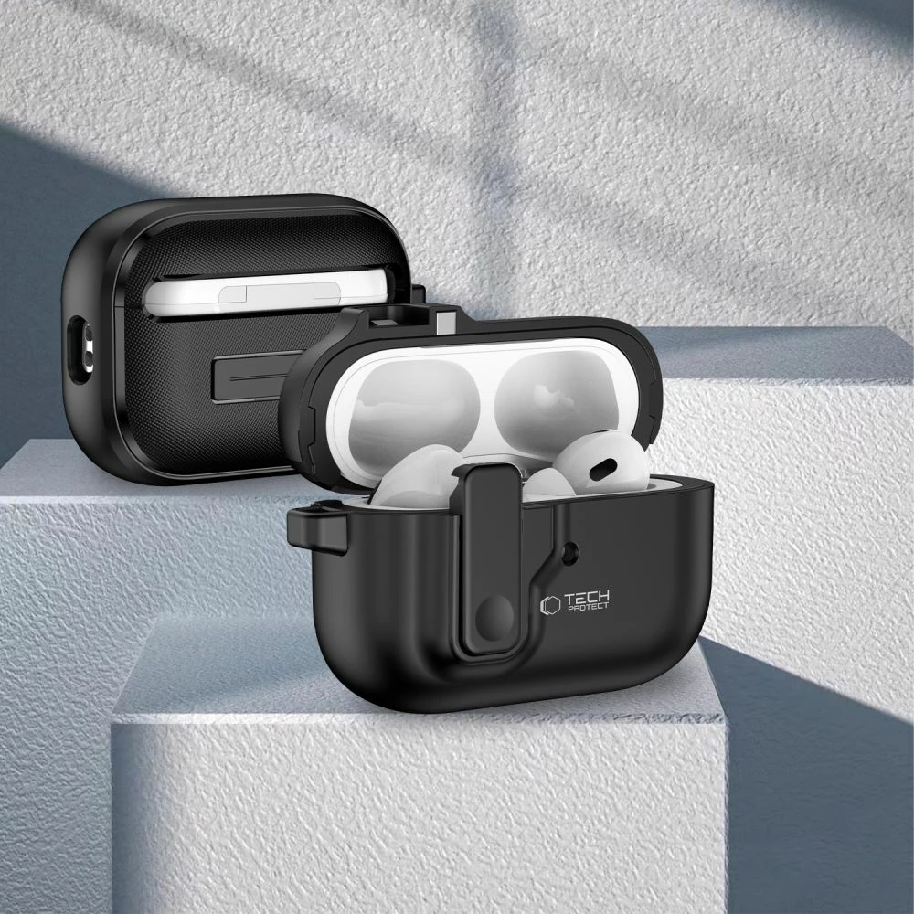 Tanek ovitek s karabino za AirPods Pro/Pro 2 Tech-Protect Slim Hook, črn