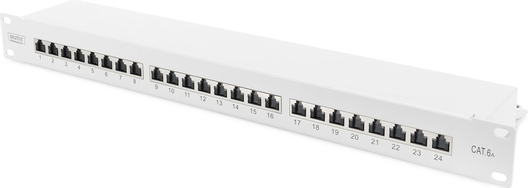 Zaščiten 24-portni patch panel Cat6a, 1U, Digitus, siv