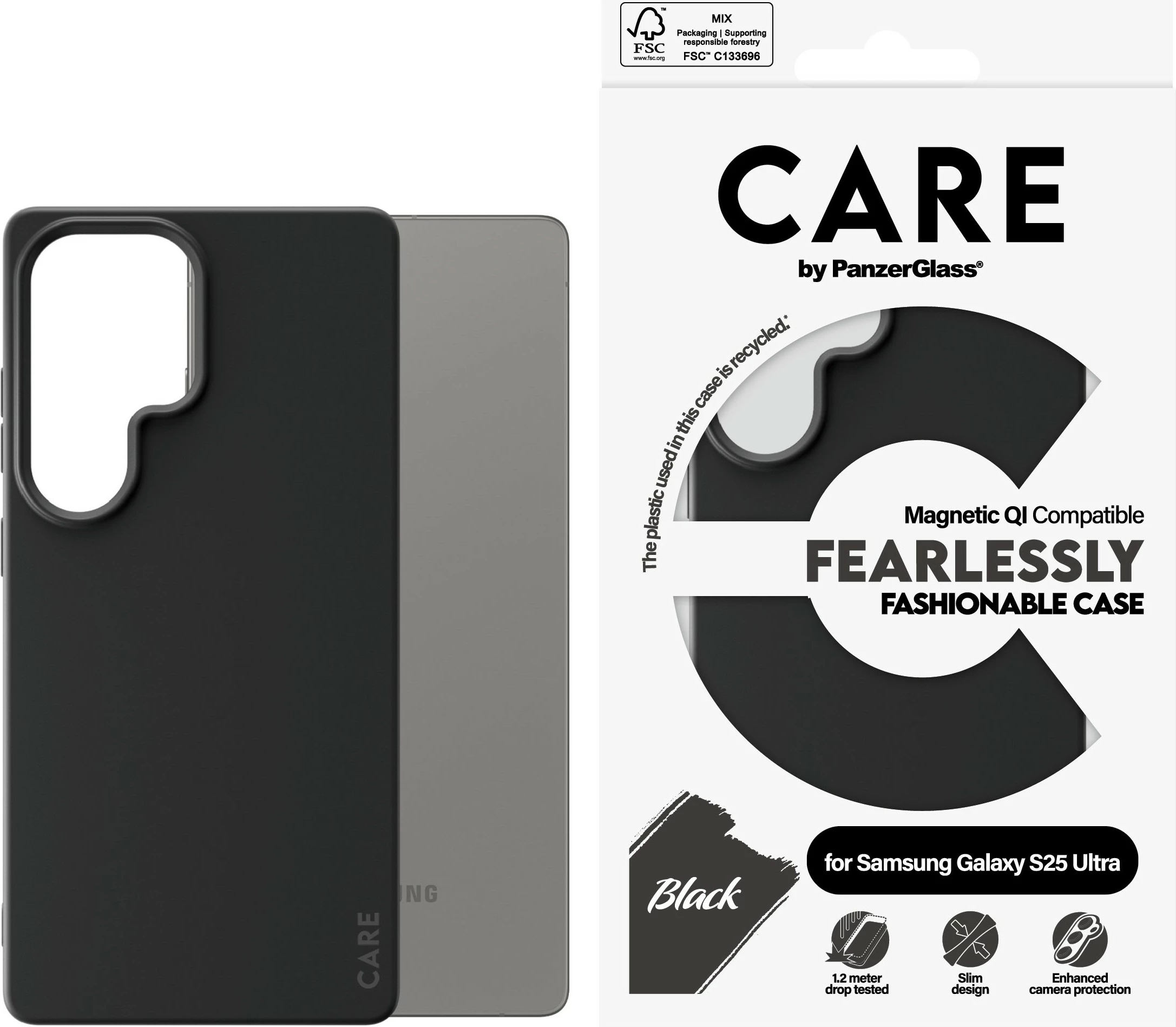 Zaščitni ovitek PanzerGlass CARE za Samsung Galaxy S25 Ultra, silikon, črn