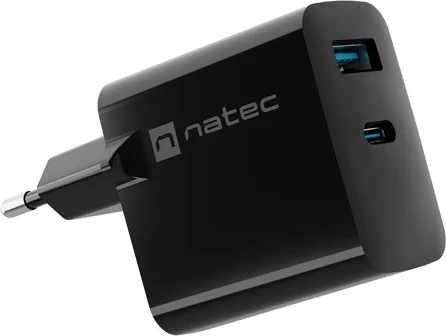 Polnilnik Natec Ribera GaN 45W z USB-A in USB-C, črn