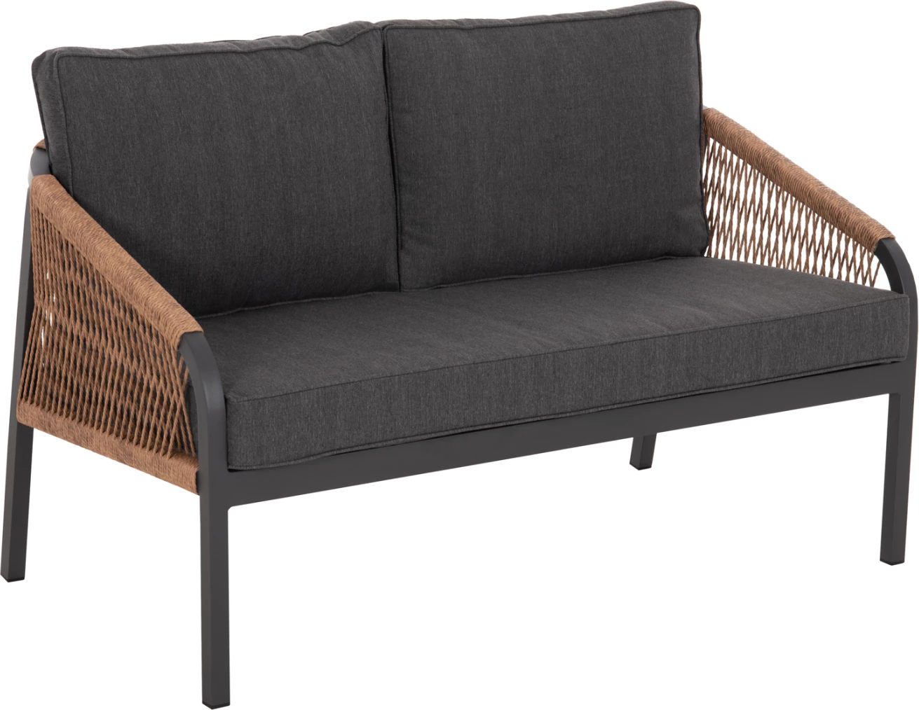 Zunanja dvosedna sedežna garnitura MAERLY FH6116.03 aluminij v antracit-temno bež sintetična vrv-antracit blazine